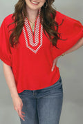 Gingham Collared V-Neck Short Sleeve Tunic Blouse