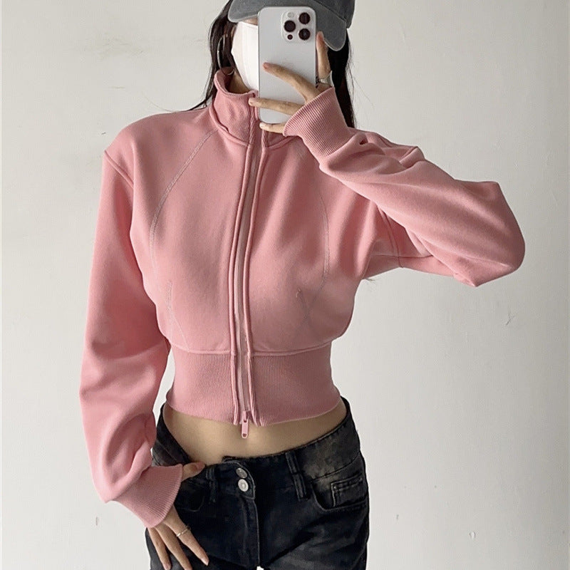 European And American Style Fleece-lined Waist Stand Collar Detachable Hooded Zipper Sweatshirt See size chart under “more details”