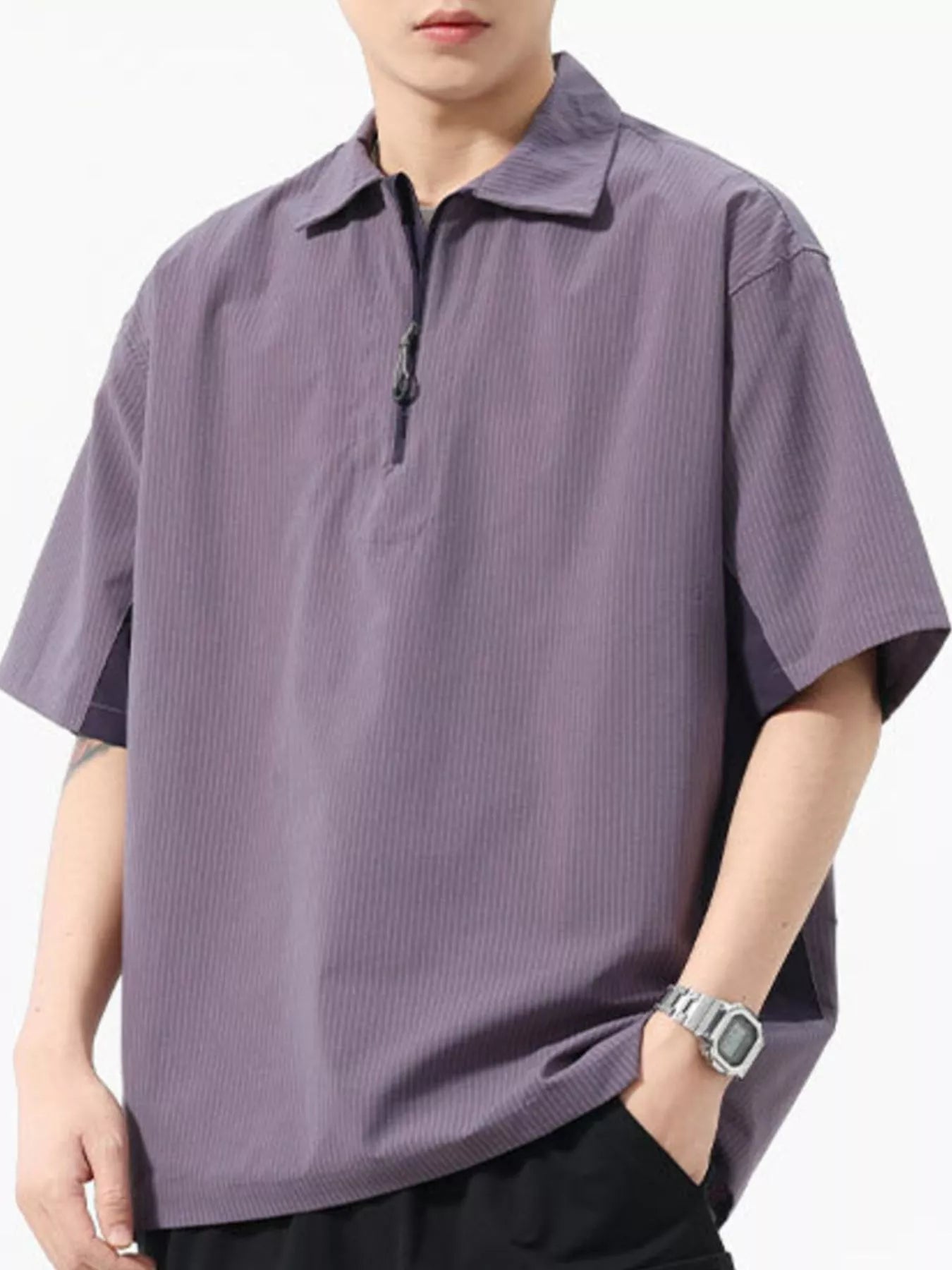Men's Plus Size Zipper Front Half Sleeve Casual Polo