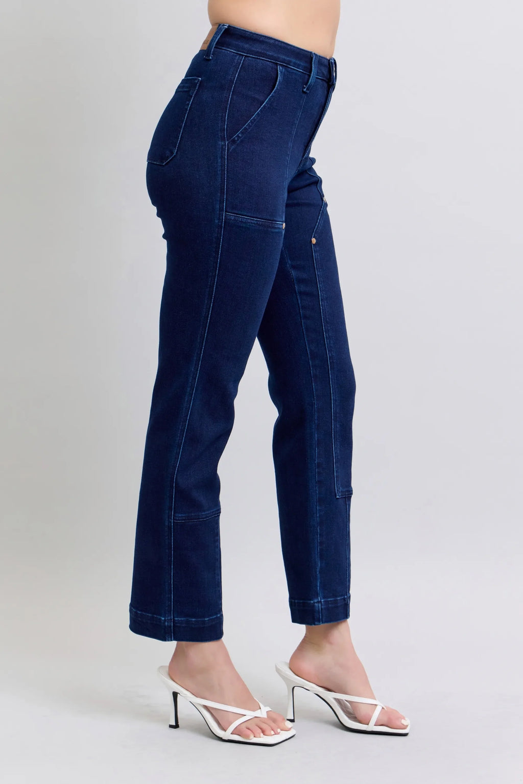 Full Size Hw Work Wear Knee Patch Straight Jeans Plus Size