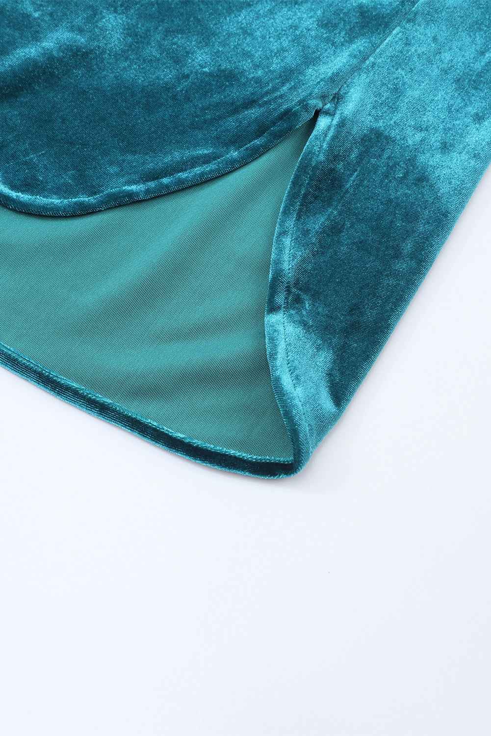Green Frilled Neck Buttoned Front Velvet Women's Top