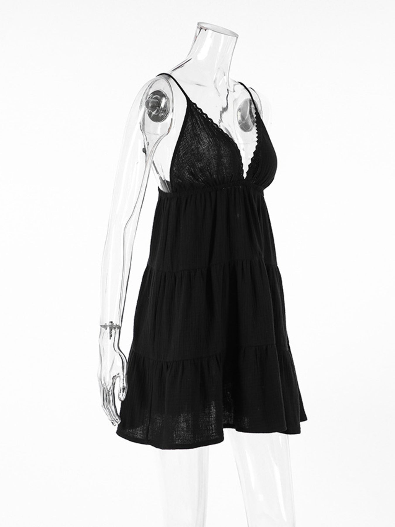 White V-Neck Tiered Mini Dress Sleeveless Cotton Summer Dress