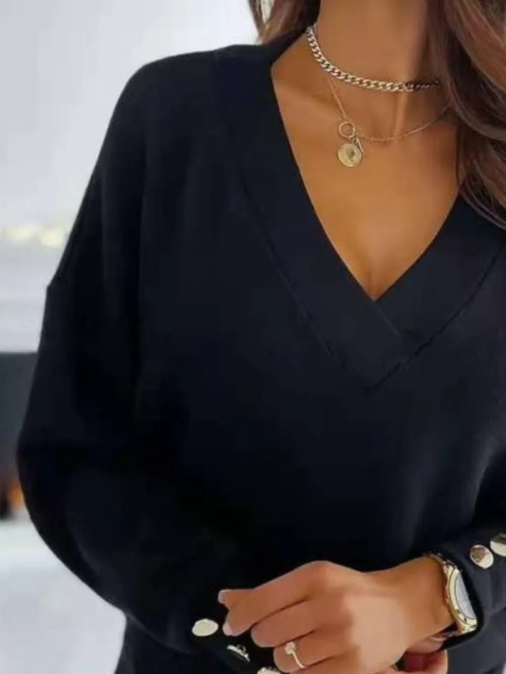V-Neck Long Sleeve Women's Sweatshirt