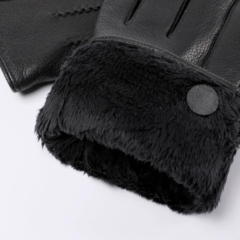Fleece-lined Thickened Leather Gloves For Men