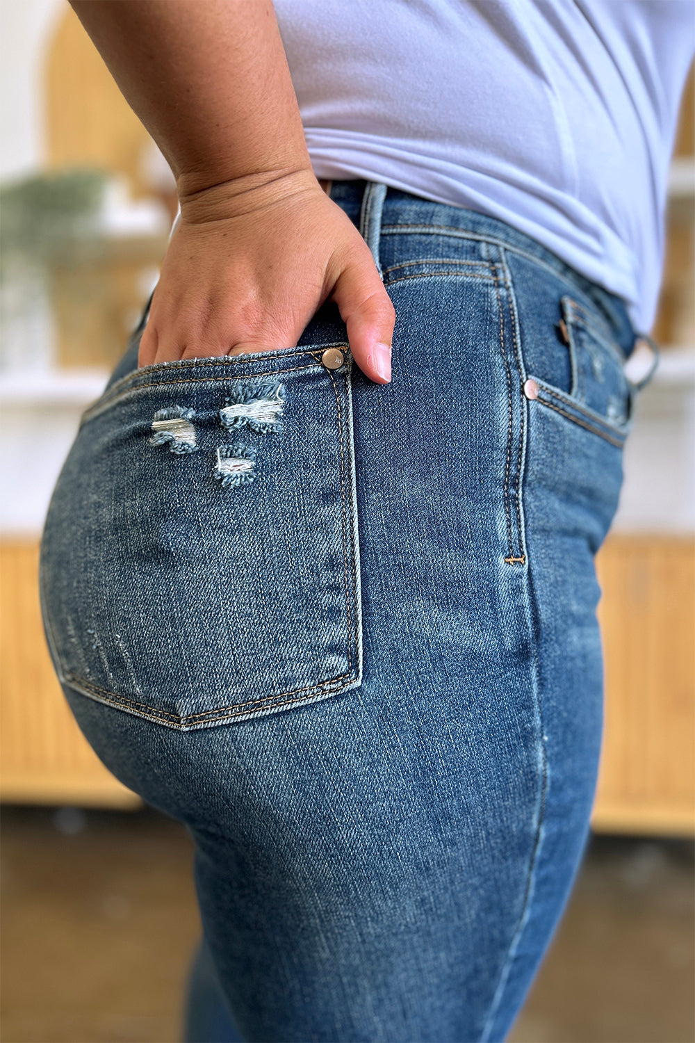 Judy Blue Tummy Control High Waist Slim Jeans For Women Full Size Midsection Smoothing Figure Flattering