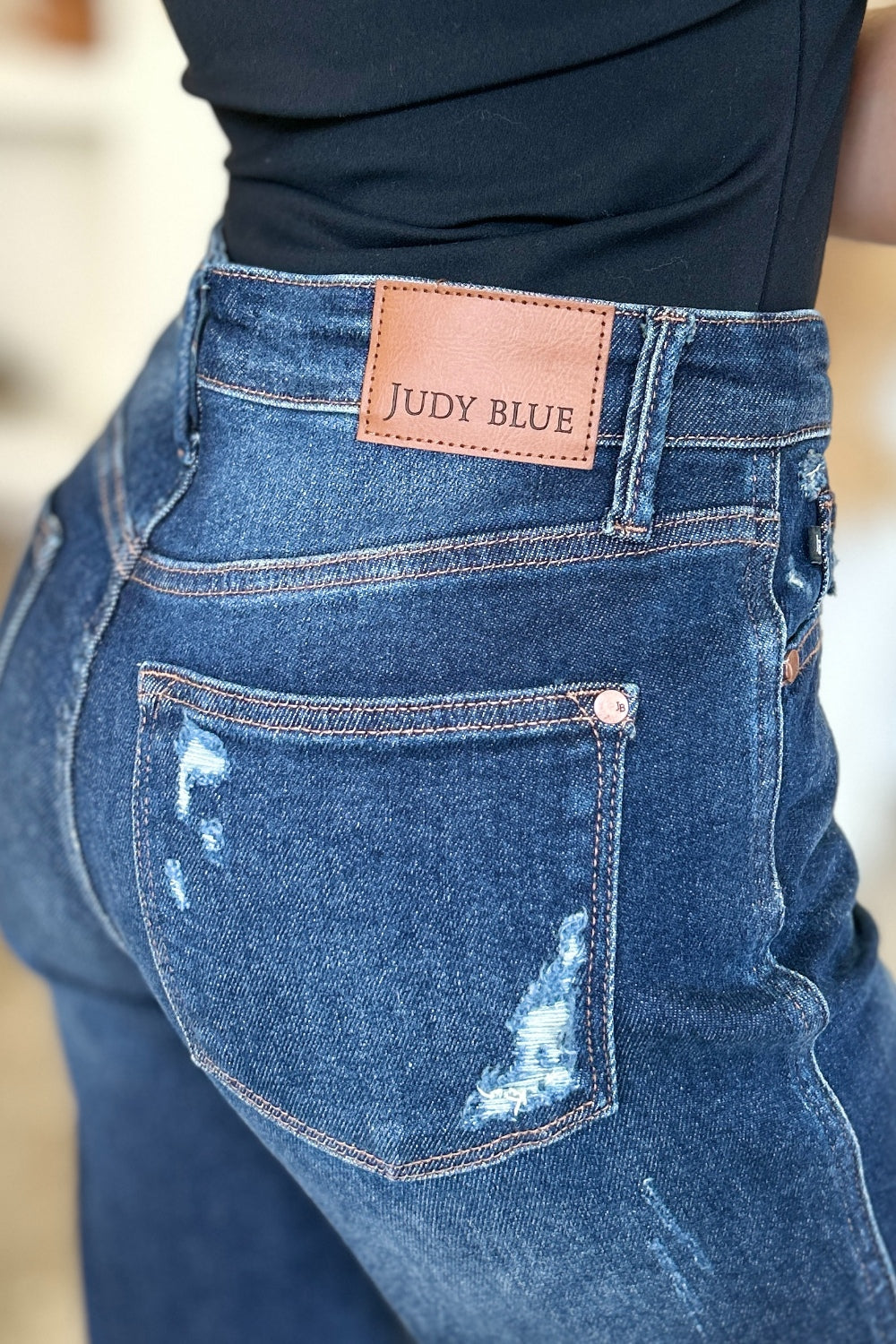 Judy Blue Jeans Full Size High Waist Rigid Magic Heavy Destroyed Straight For Curvy Women