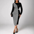 Multicolor Printing Cross Hem Neck Stripe Long Sleeve Plus Size Dress