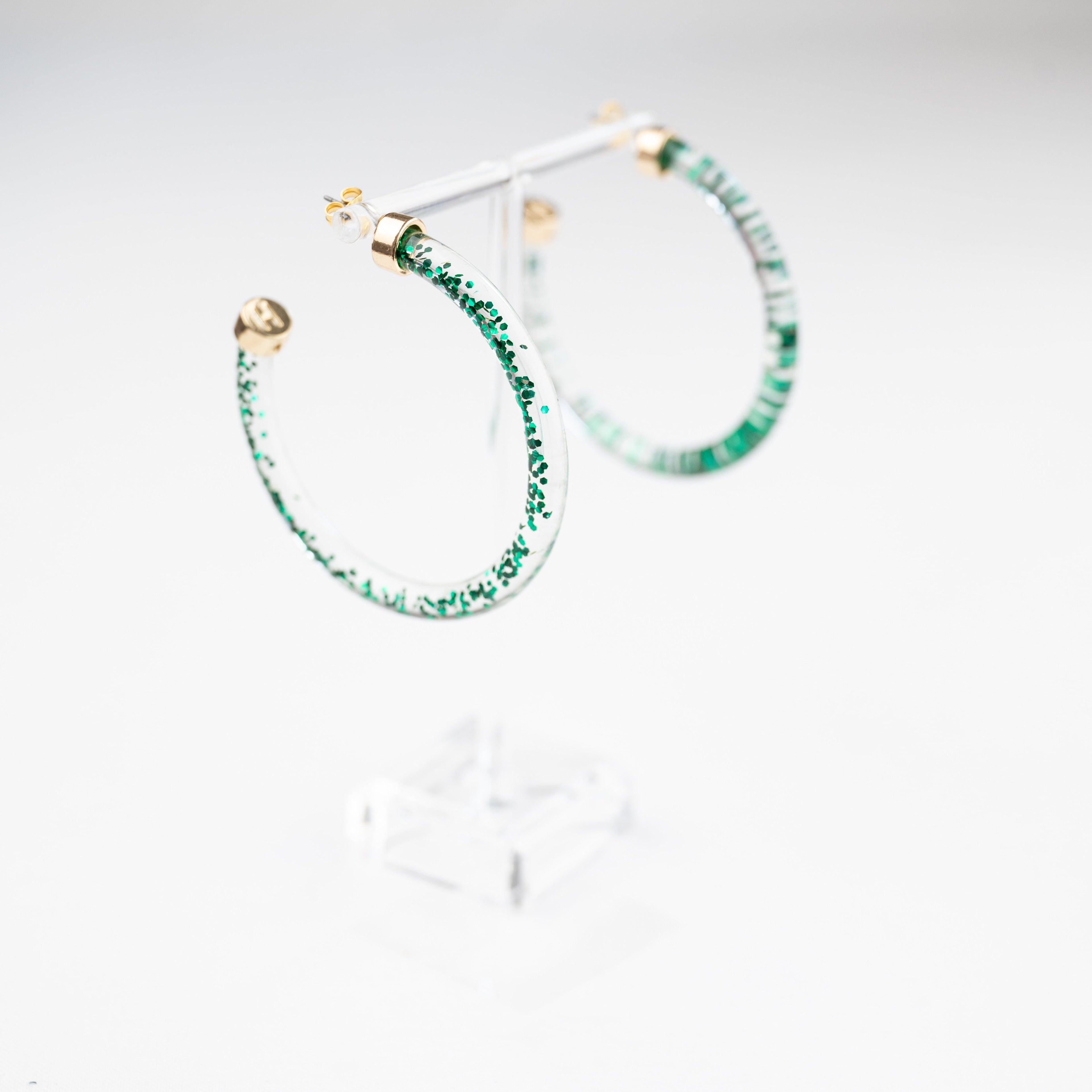 Green Glitter Hoop Earrings