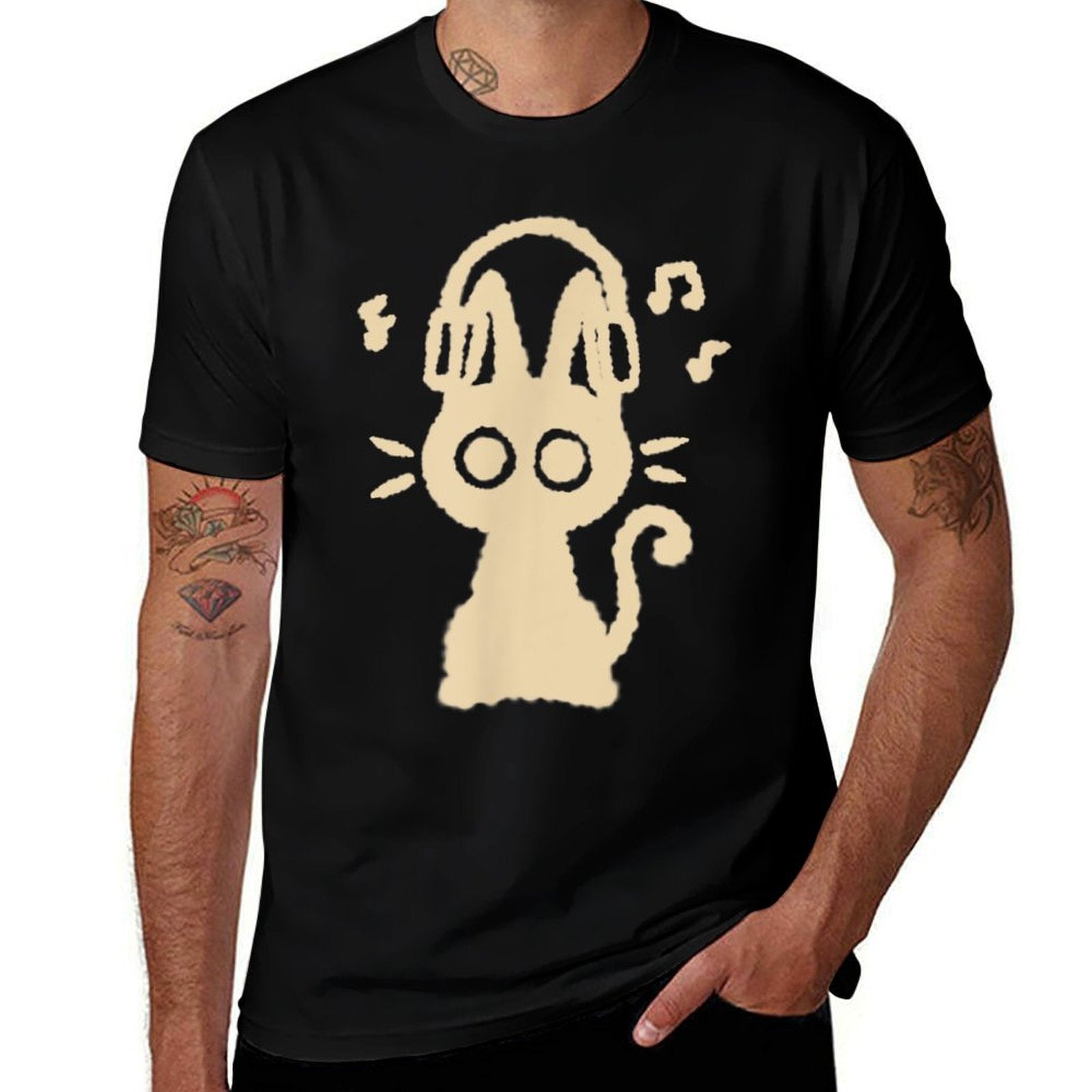 90s Y2K Funny Cute Cat Tomcat Kitten with Headphone Headset Men Women Kids  Eco-friendly Material T-Shirt