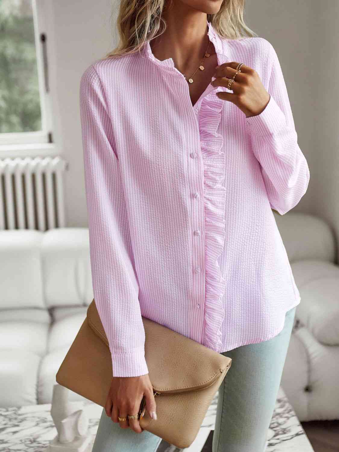 Ruffle Trim Shirt – Stylish Women's Fashion Top