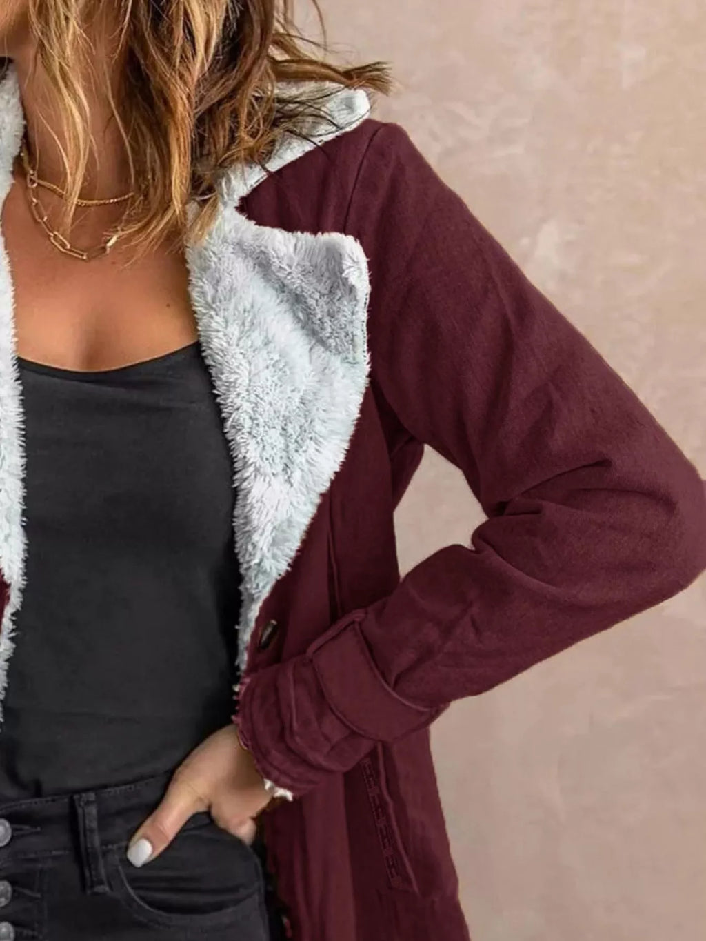 Women's Grey Button Up Jacket with Soft Sherpa Lining