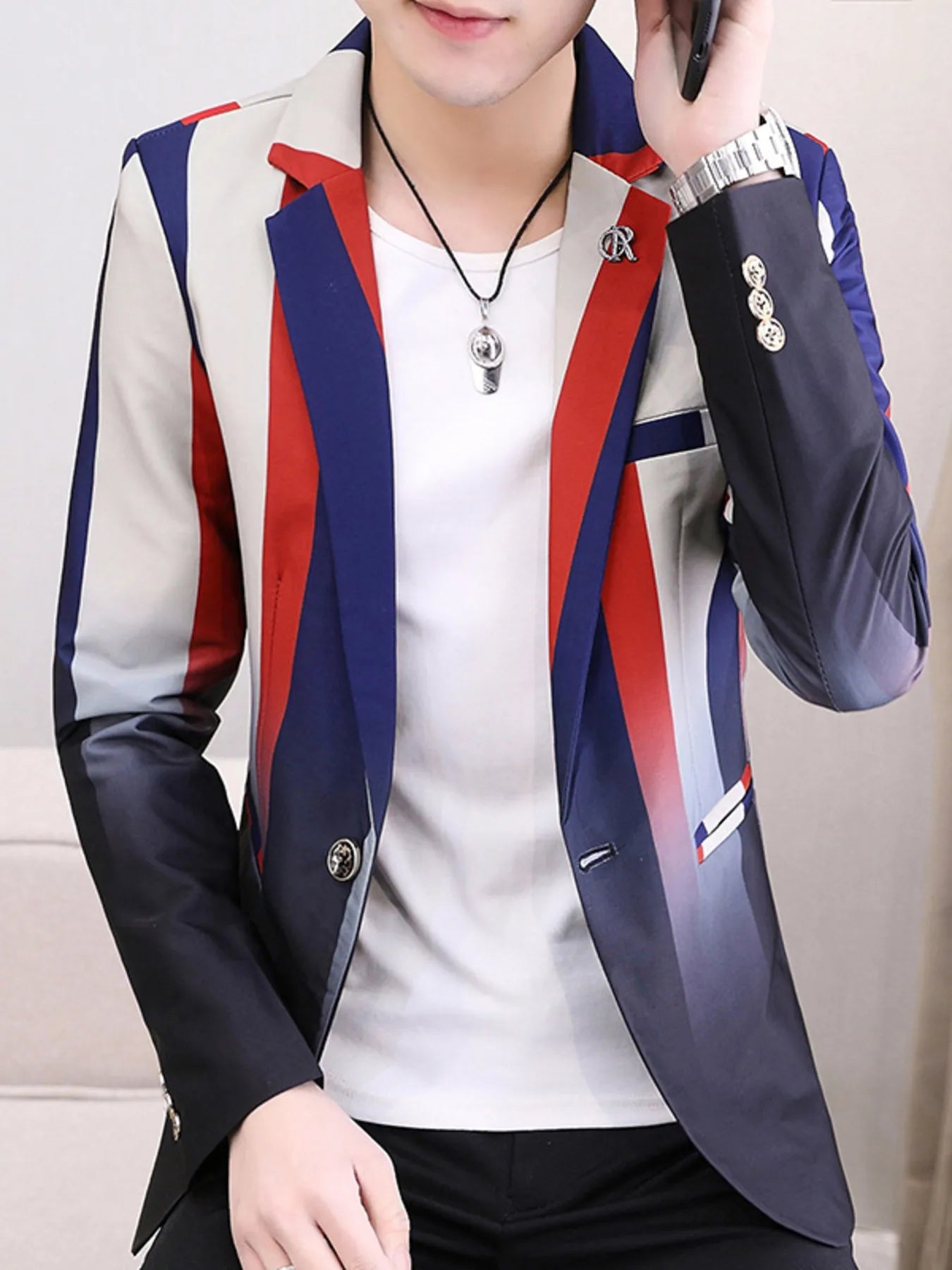 Men's Plus Size Gradient Striped Slim Fit Blazer