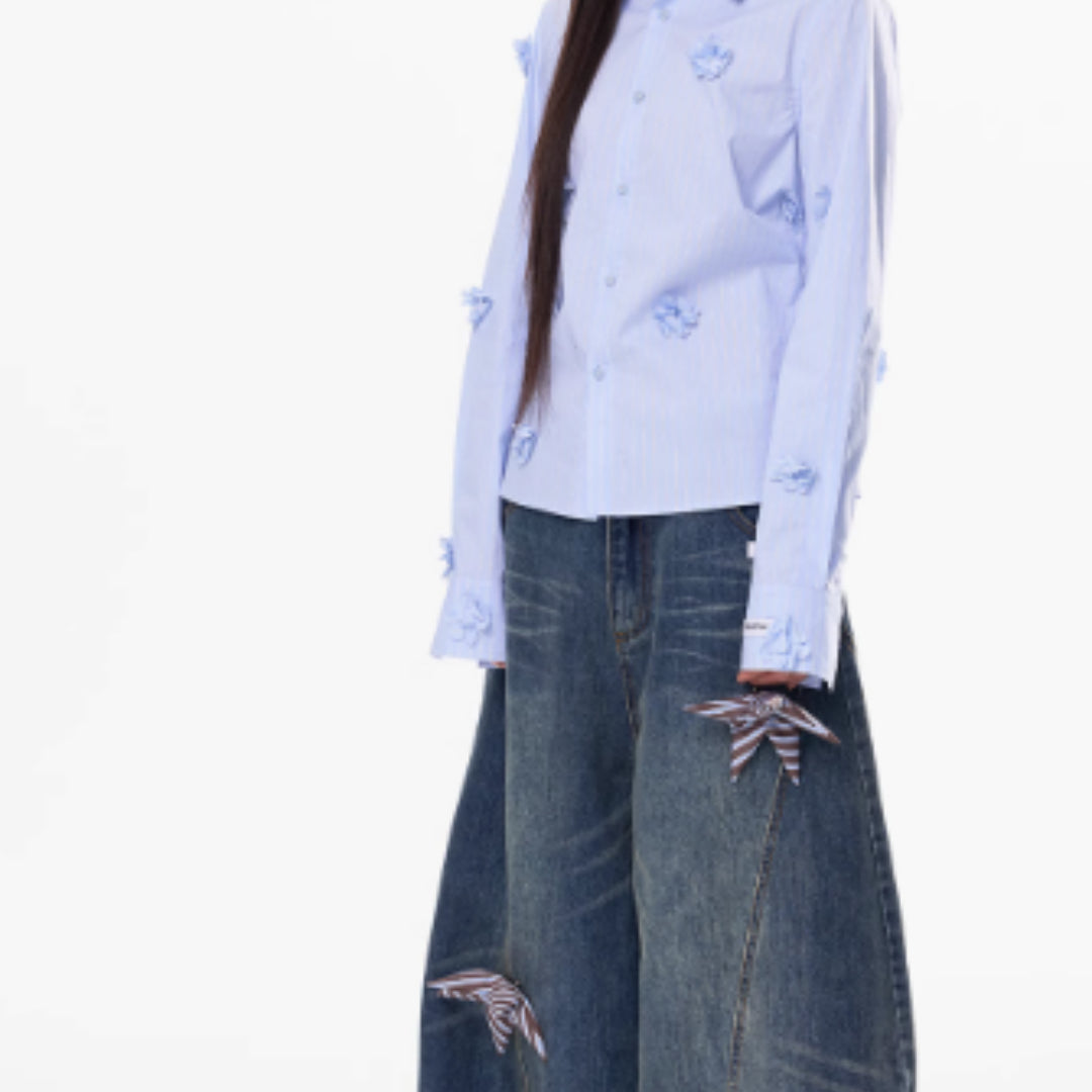 Washing Curved Knife Straight Leg Wide Leg Workwear Jeans For Women See size chart under “more details”