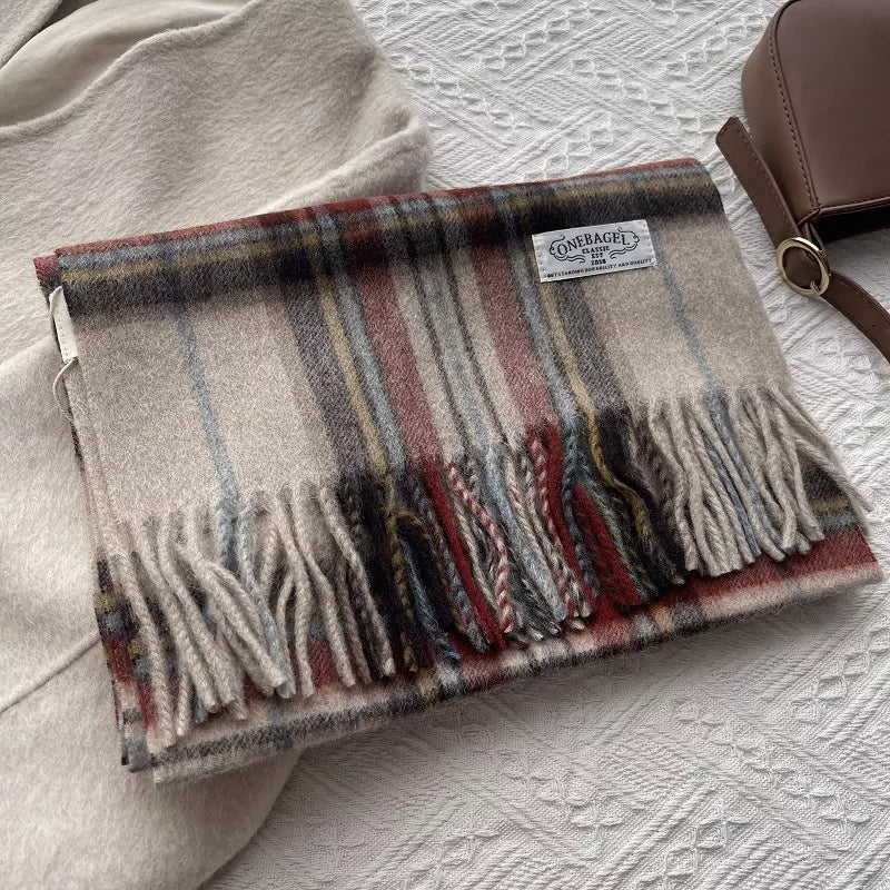Wool Plaid Tassel Scarf - Cozy Winter Essential