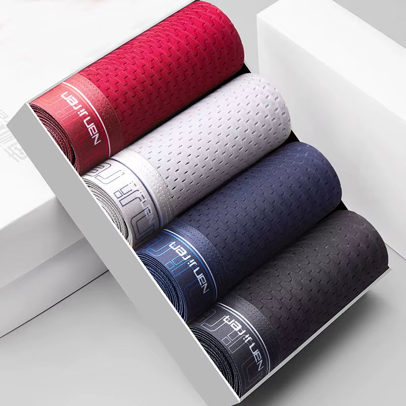 4Pcs Men'S Boxer Shorts Ice Silk Underwear plus Size Underpants Cool Breathable Sexy Slim Panties Mesh Lingerie Wholesale Lots