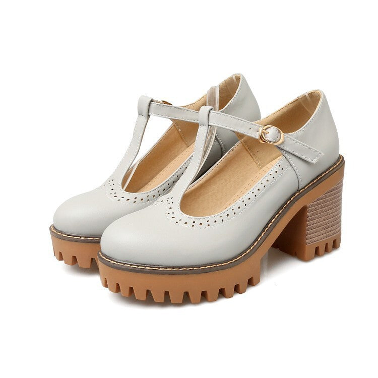 Women's Retro Lace-Trim Hidden Wedge High Heels | Low-Top Buckle Strap Shoes