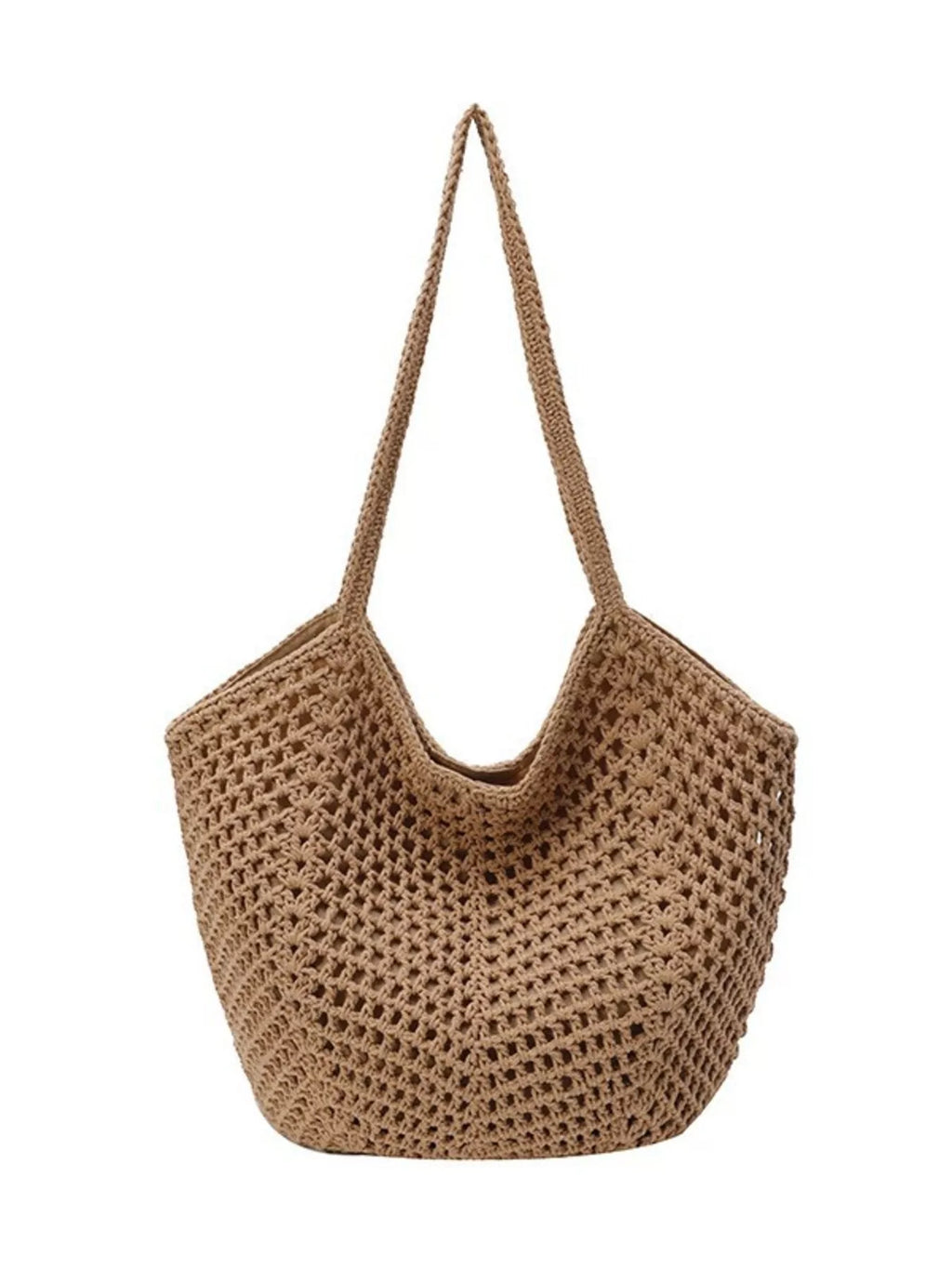 Large Woven Straw Shoulder Bag in Natural Beige