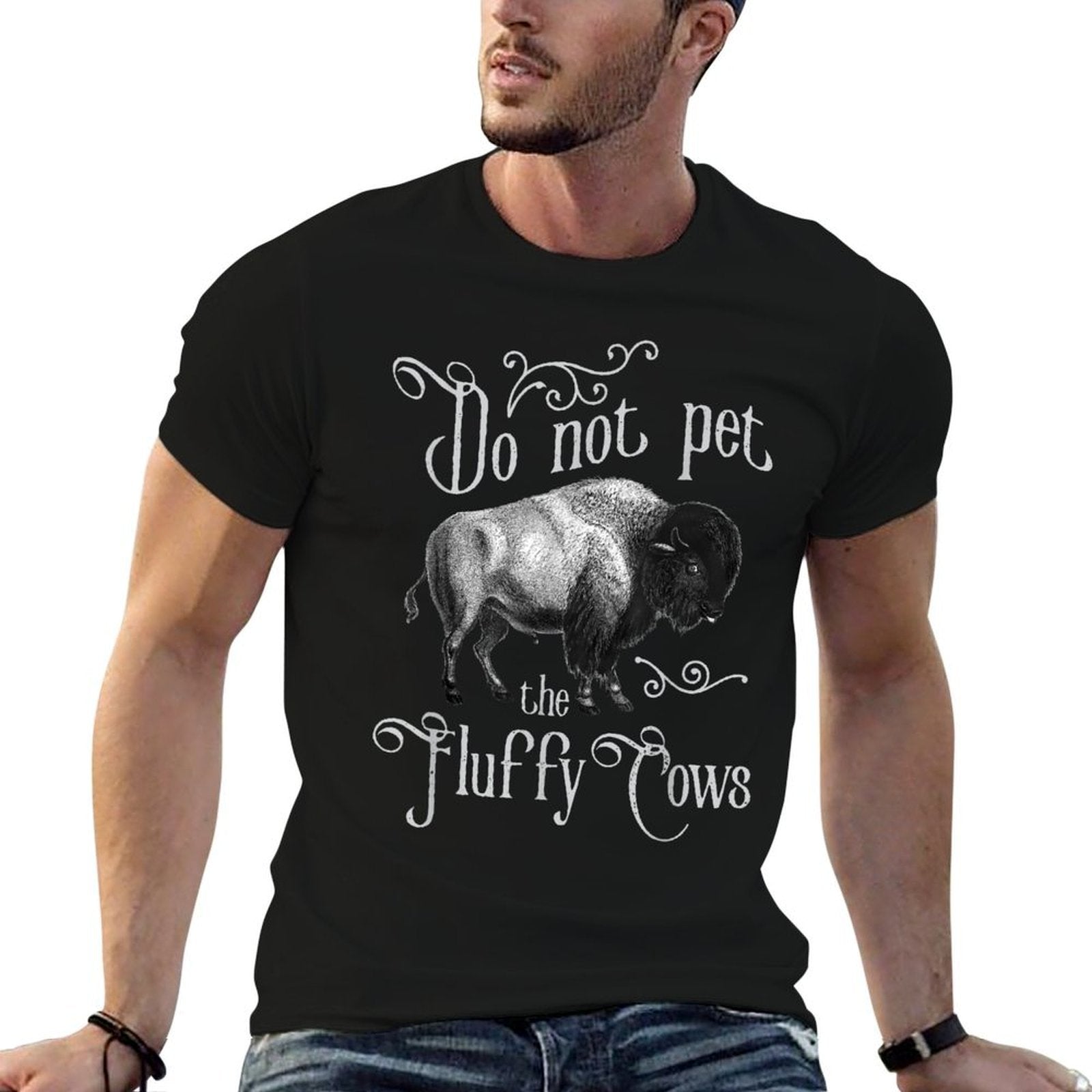 Do Not Pet The Fluffy Cows - Bison Buffalo Lover Wildlife  Rolled Sleeves T-Shirt