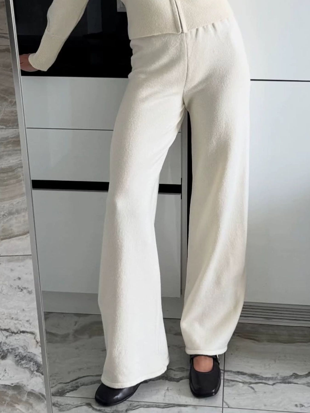 Women's Zip Up Collared Loungewear Set with Wide Leg Pants