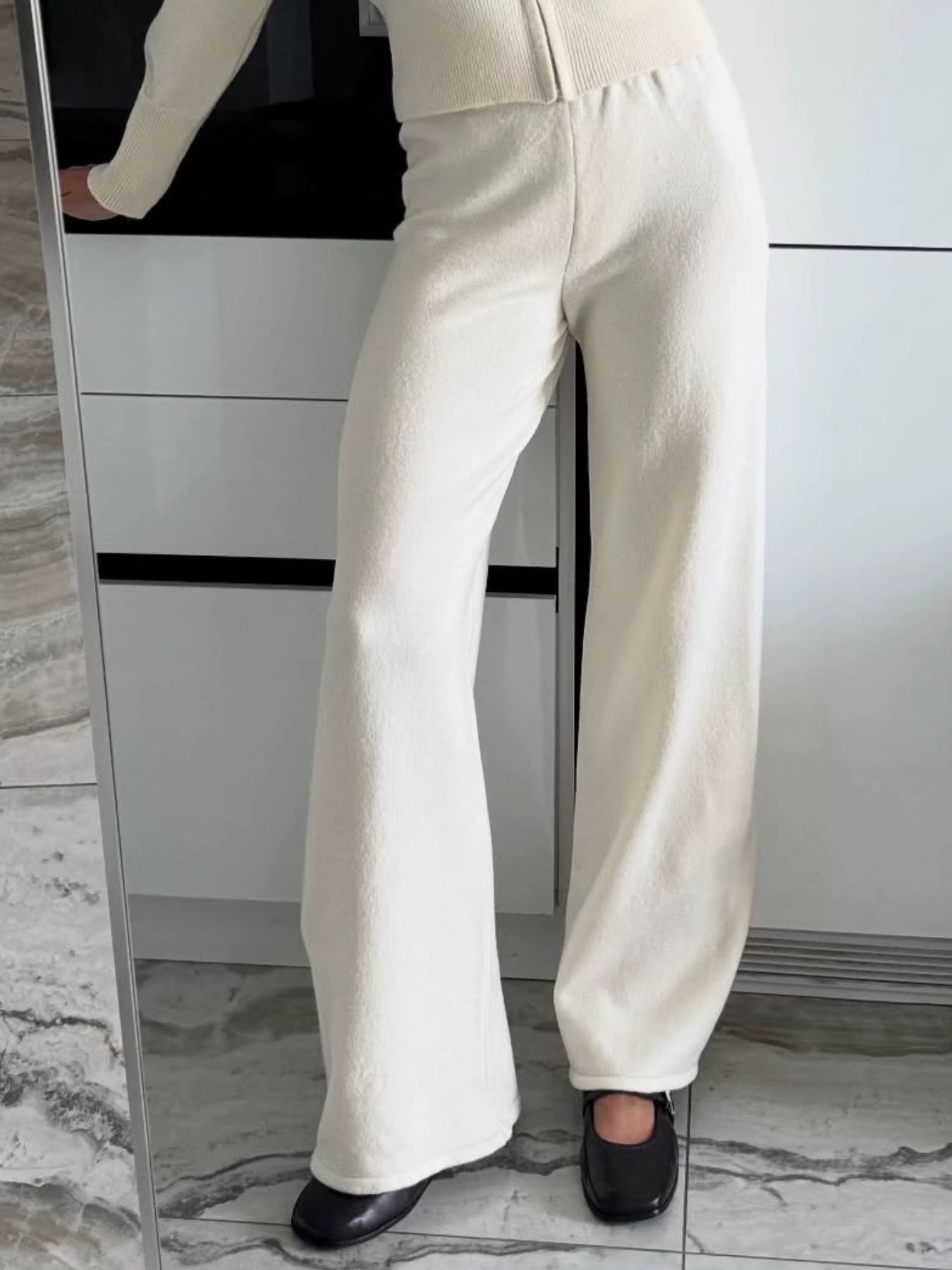 Women's Zip Up Collared Loungewear Set with Wide Leg Pants