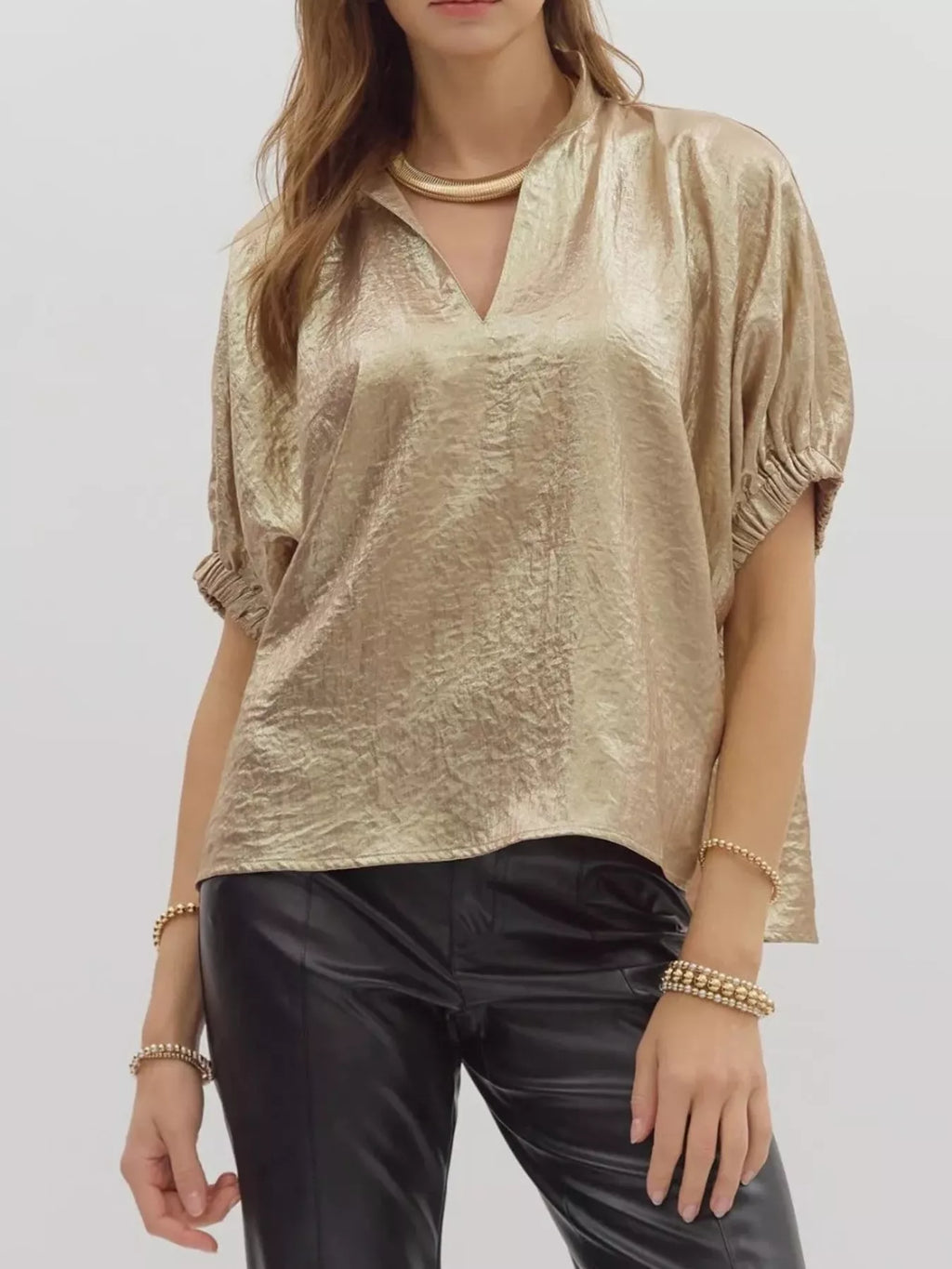 Metallic Shimmering Short Sleeve Blouse
