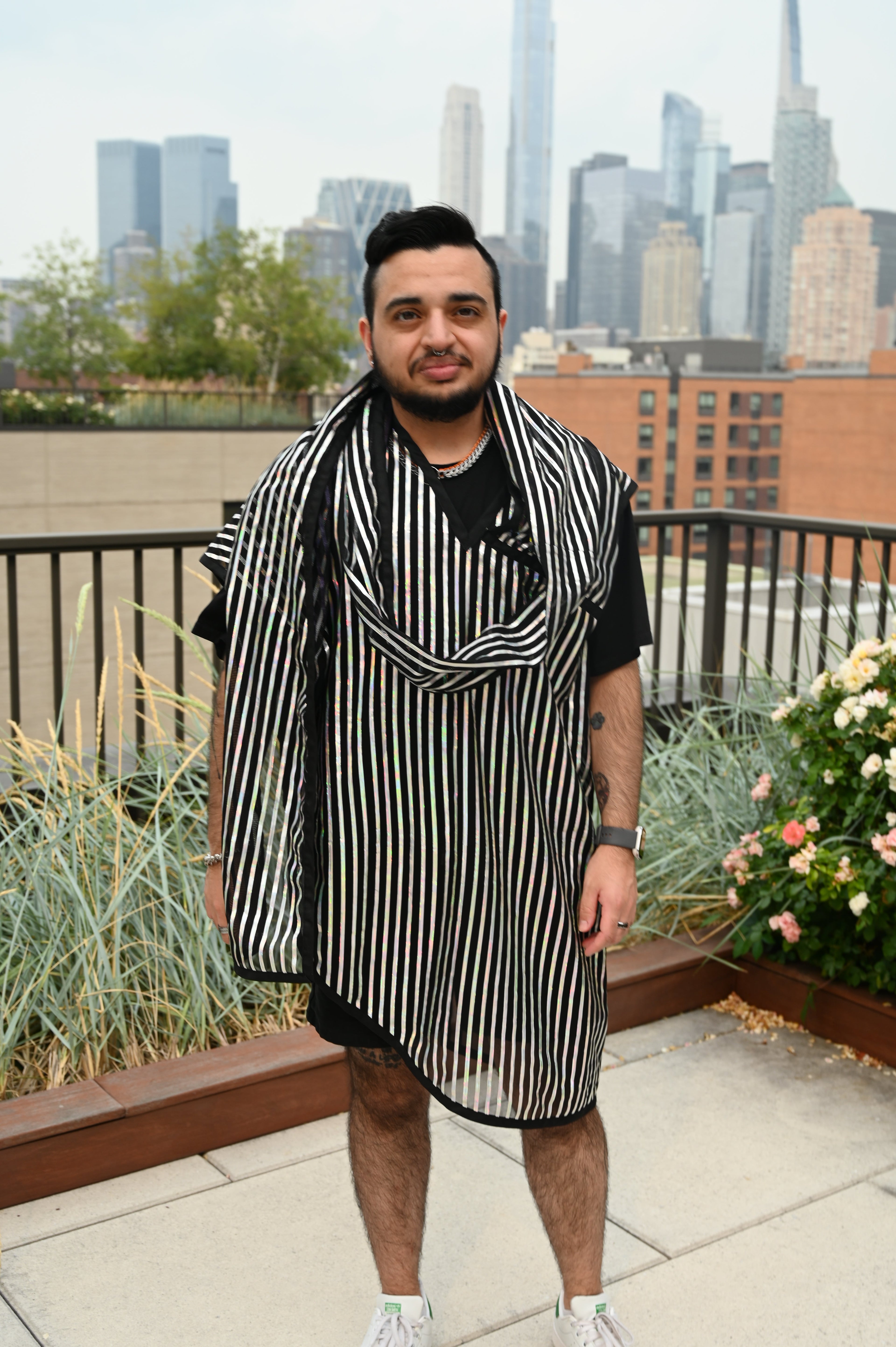 Translucent Striped Scarf Unisex Reversible Top