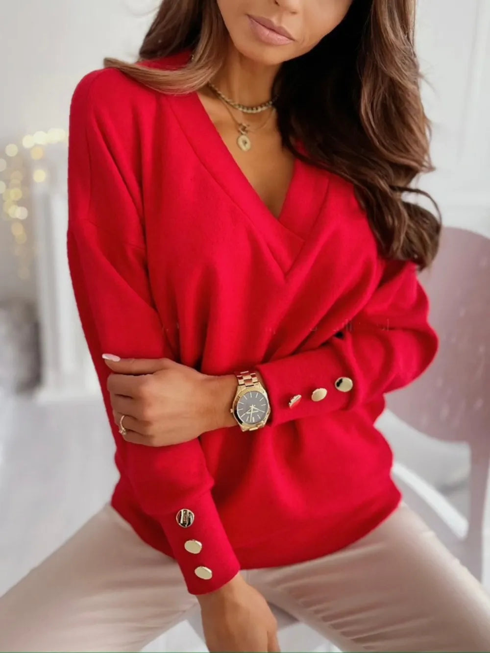 V-Neck Long Sleeve Women's Sweatshirt