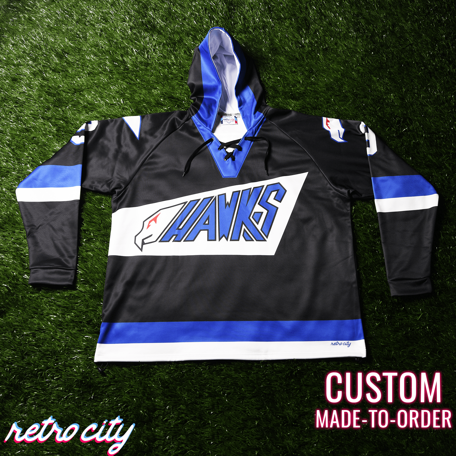 Hawks The Mighty Ducks Custom Lace-Up Hockey Hoodie Sweater