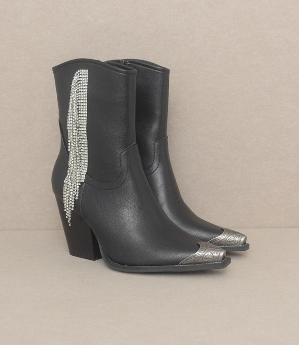 Kai Rhinestone Fringe Boots - Black