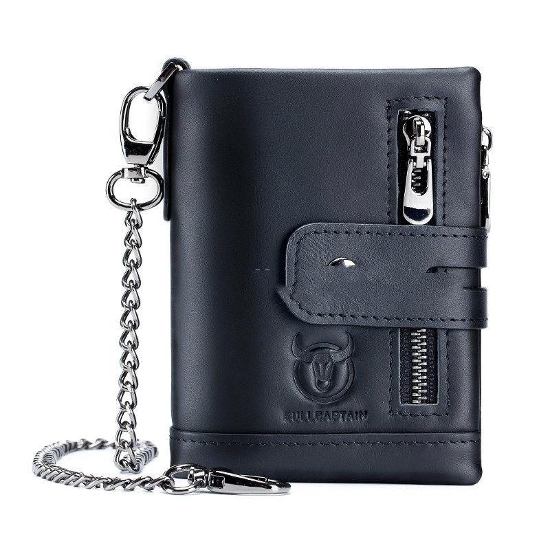 Men's Retro Genuine Leather Wallet Compact Bifold With Dual Zippers