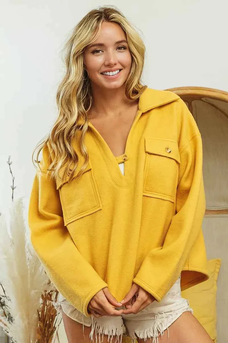 BiBi Fleece Collared Women's Sweatshirt with Flap Pockets