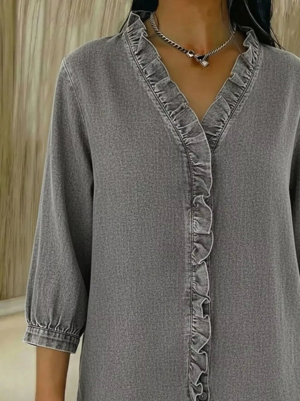 Women's V-Neck Ruffled Button Down Shirt Plus Size
