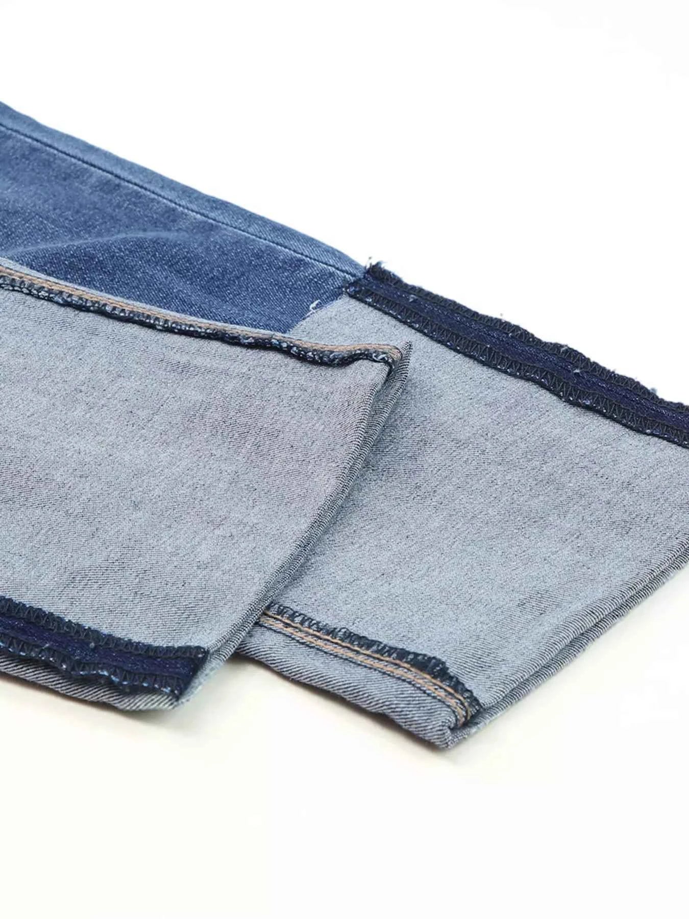 High Waist Distressed Straight Leg Jeans