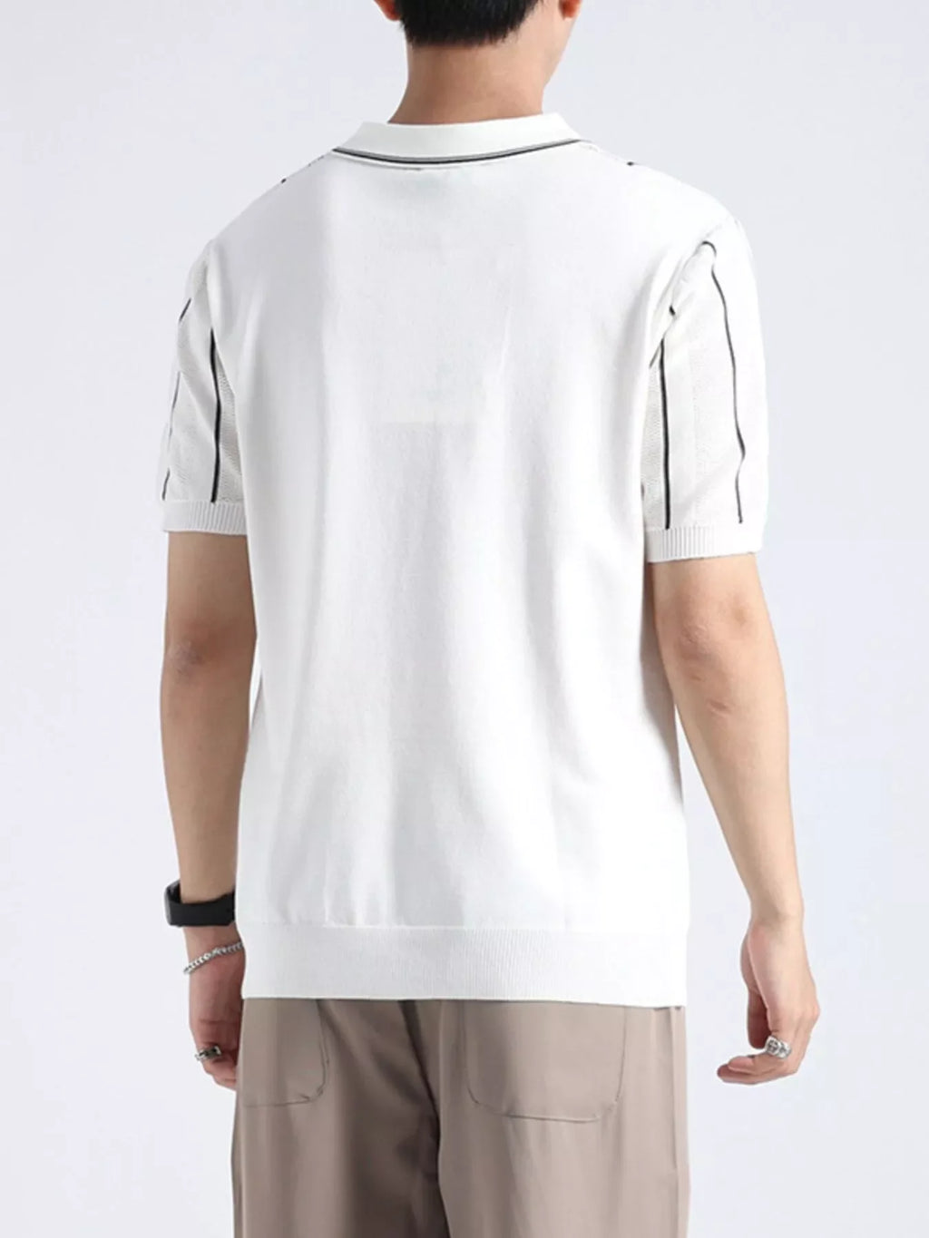 Men's Plus Size Striped Knit Short Sleeve Polo