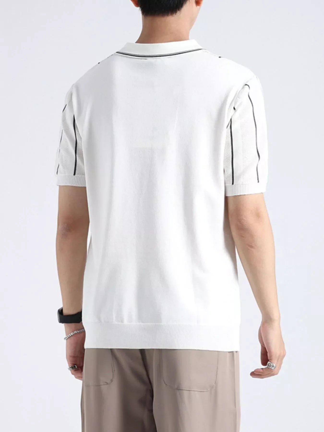 Men's Plus Size Striped Knit Short Sleeve Polo