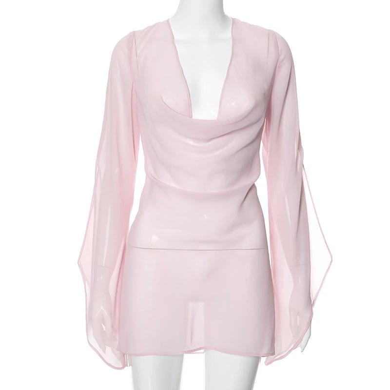 Women's Sheer Long Sleeve Backless Dress