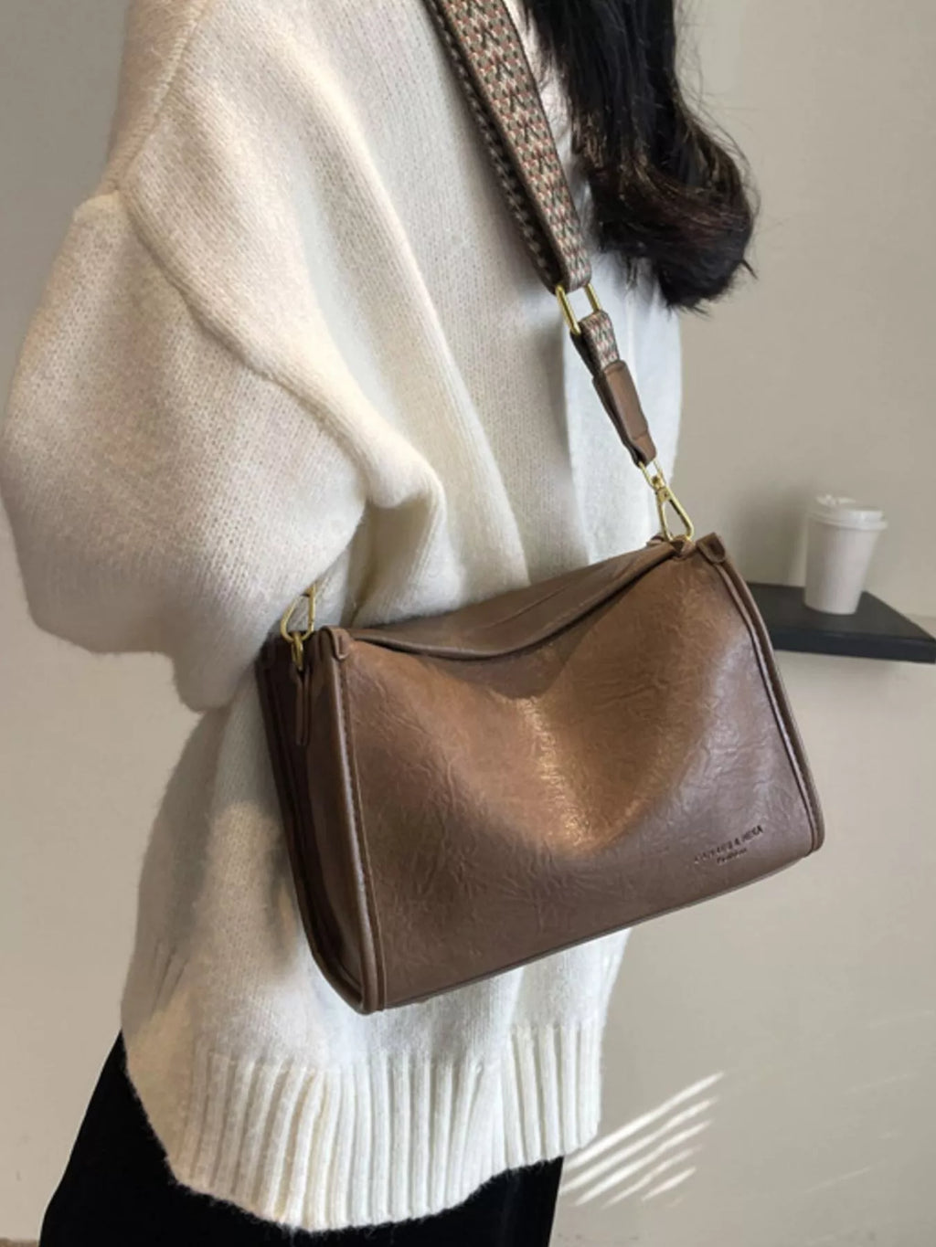 Wide Strap Crossbody Bag - Medium PU Leather