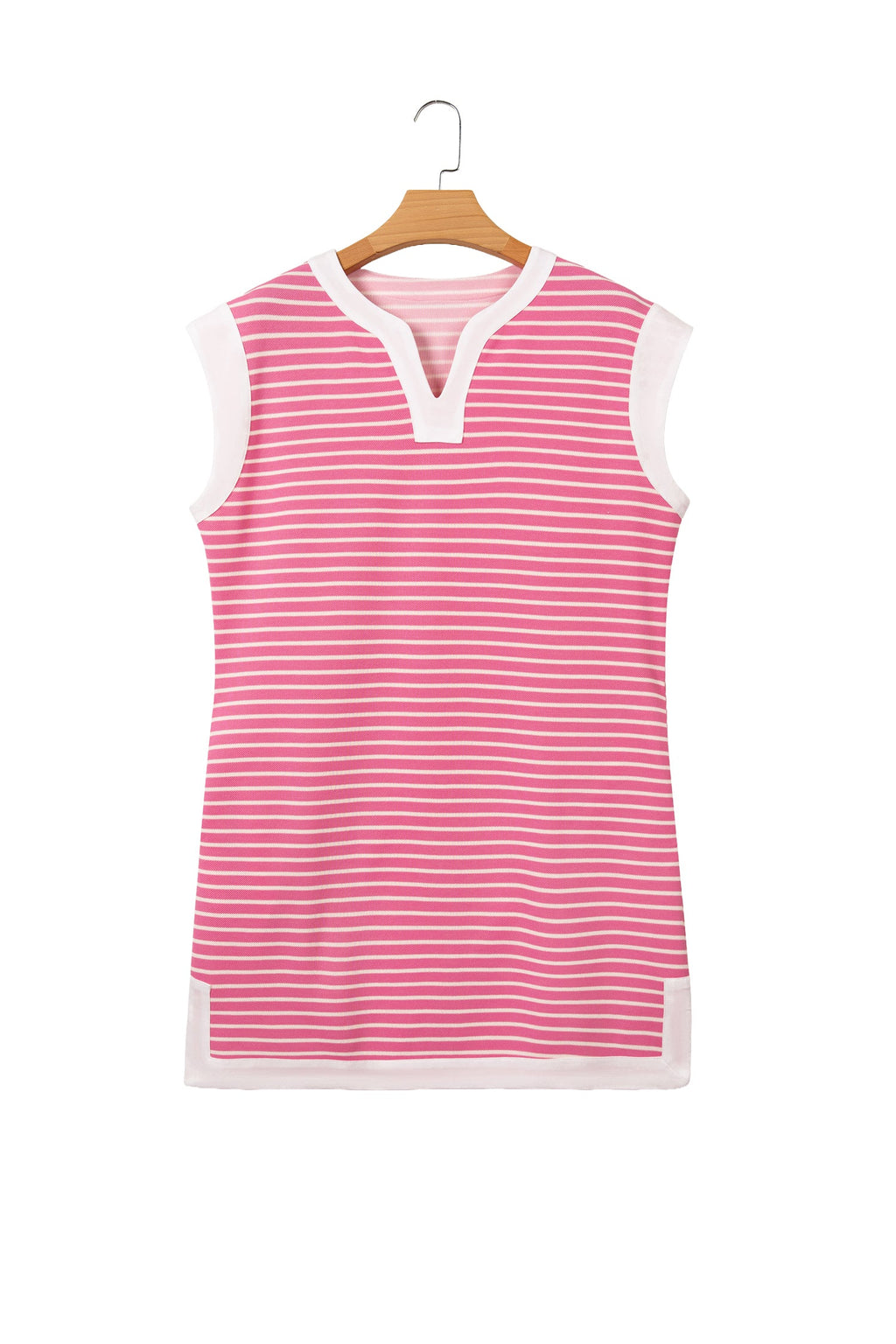 Pink Stripe Color Block Trim Notched Neck Sleeveless Shift Mini Dress