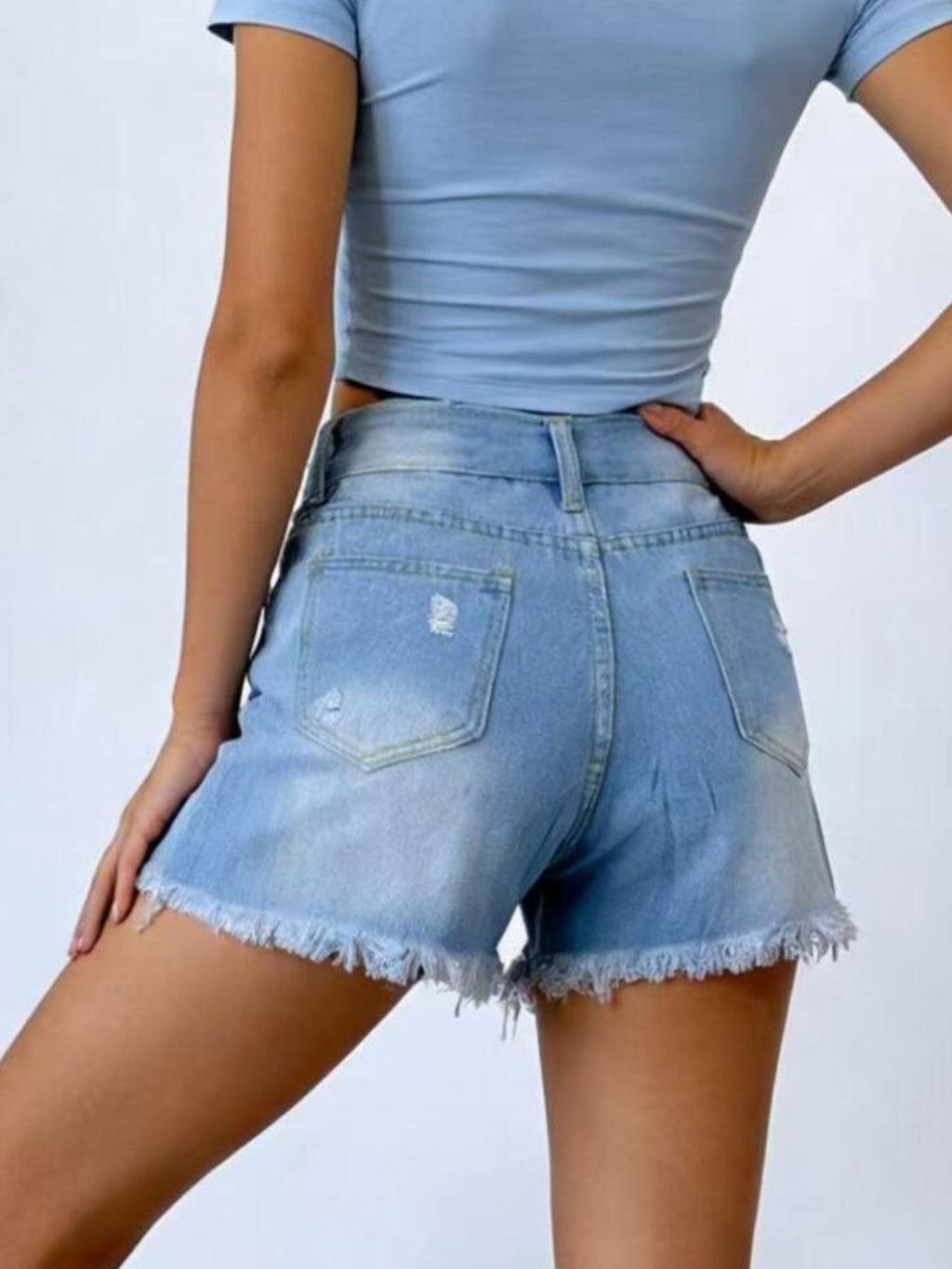 Women's High Rise Distressed Frayed Hem Denim Shorts