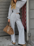Zip Up Hoodie & Wide Leg Pants Set Heather Gray