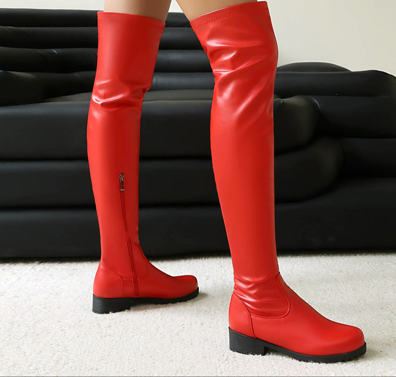 Women's Stretchy Over-the-Knee Boots | Low Heel Side Zipper