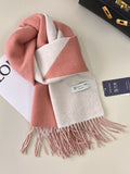Wool Fringe Color Block Scarf Soft Warm Winter Accessory