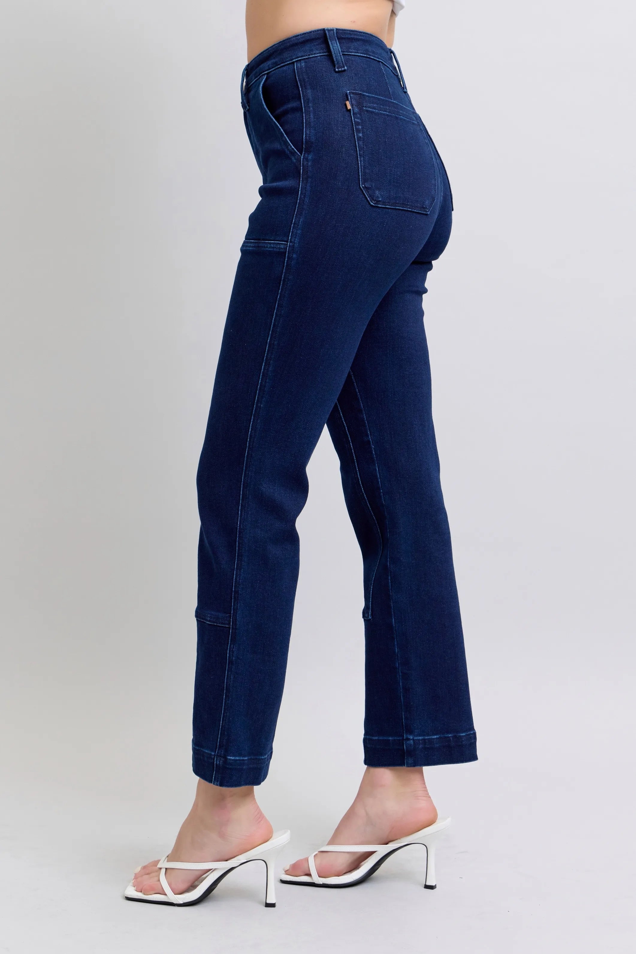 Judy Blue Full Size Hw Work Wear Knee Patch Straight Jeans Plus Size