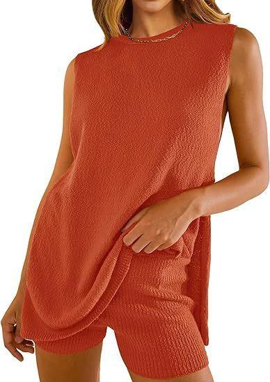 Summer Loose-fitting Casual Round-neck Vest Shorts Knitting Suit Women