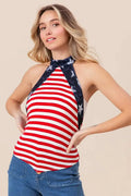 BiBi Stripe & Star Halter Neck Tank Top with Tie Back