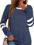 Women's Casual Navy Striped Long Sleeve Round Neck T-Shirt