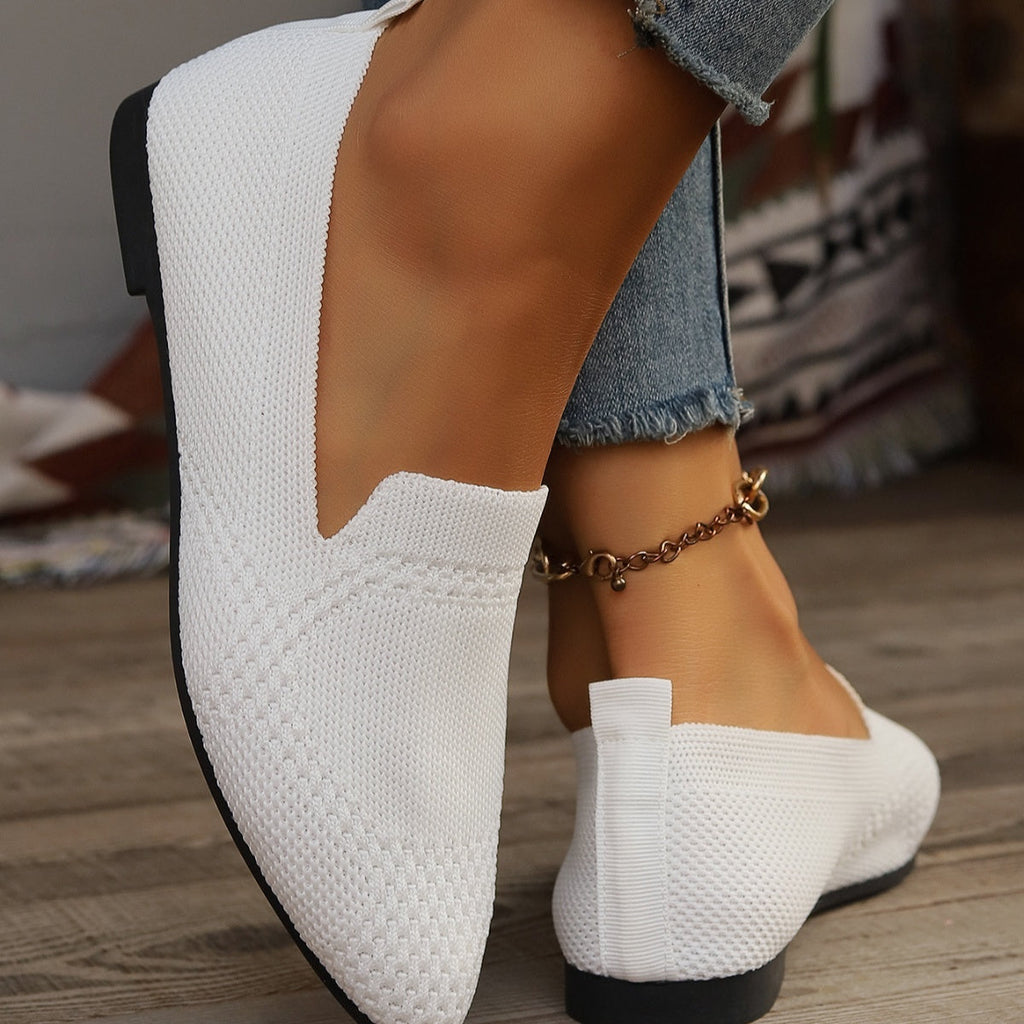 Women's Black Pointed-Toe Mesh Slip-On Flats Breathable Shoes