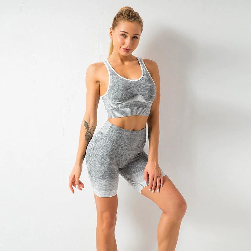 Seamless Yoga Wear Sports Suit Women Fitness Vest Bra Hip Lifting Tight Yoga Shorts
