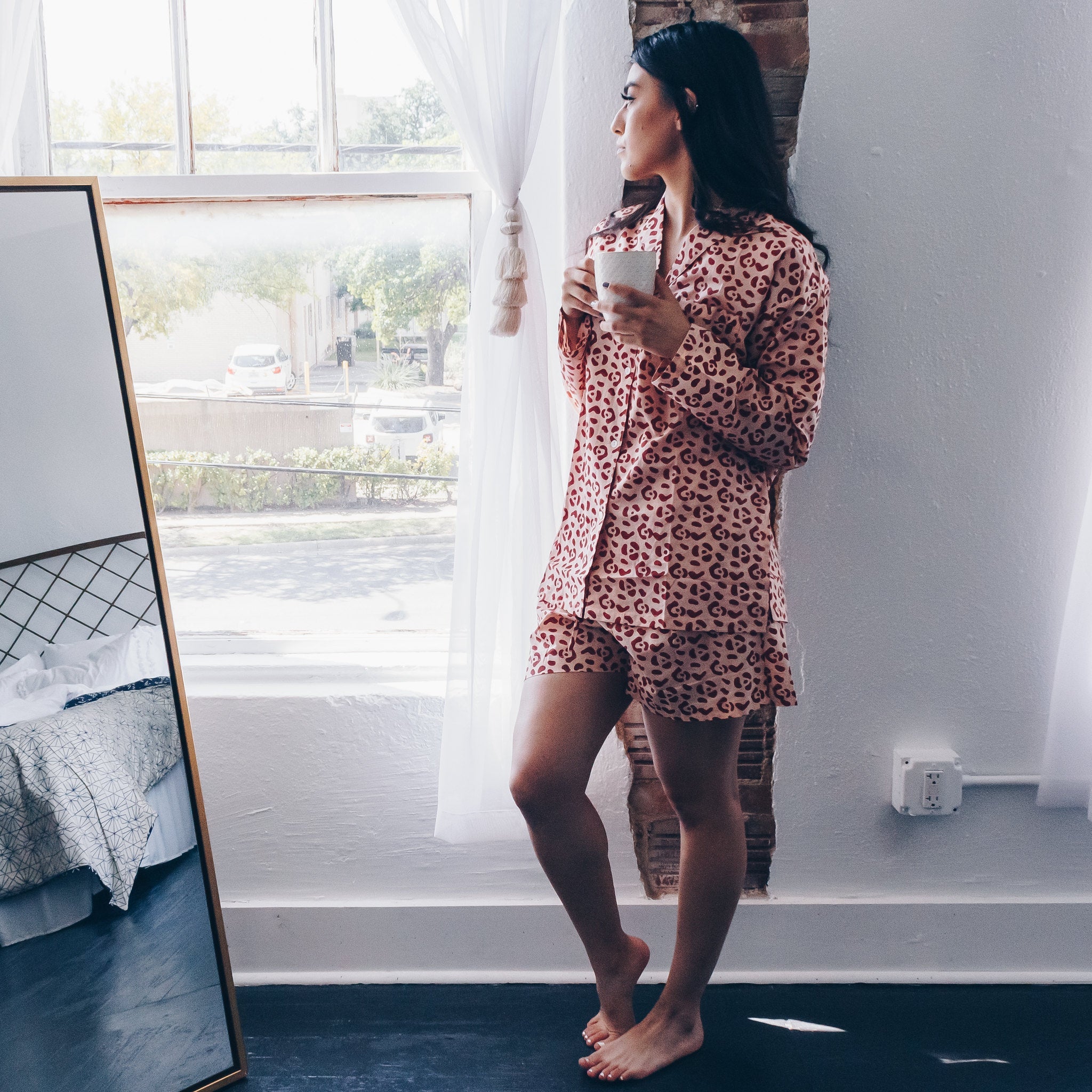 Organic Cotton Leopard Pajama Set in Blush + Berry