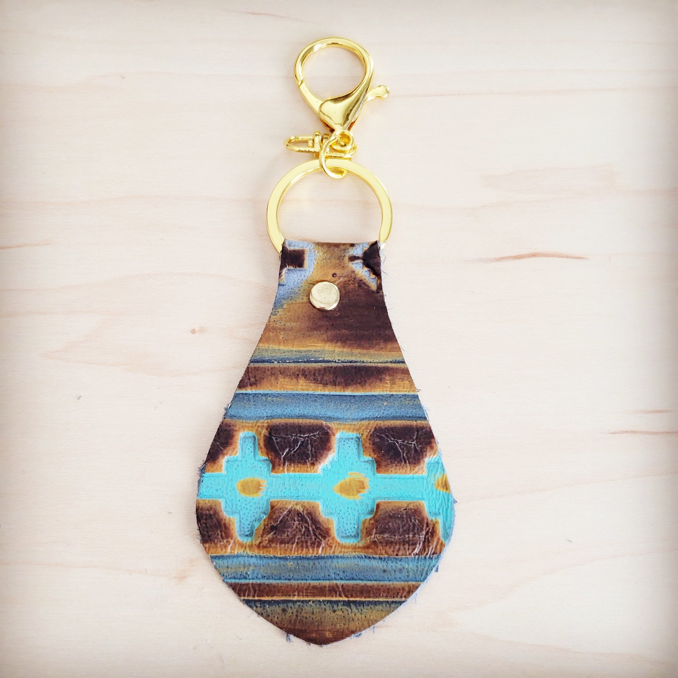 Embossed Leather Key Chain - Blue Navajo 700a